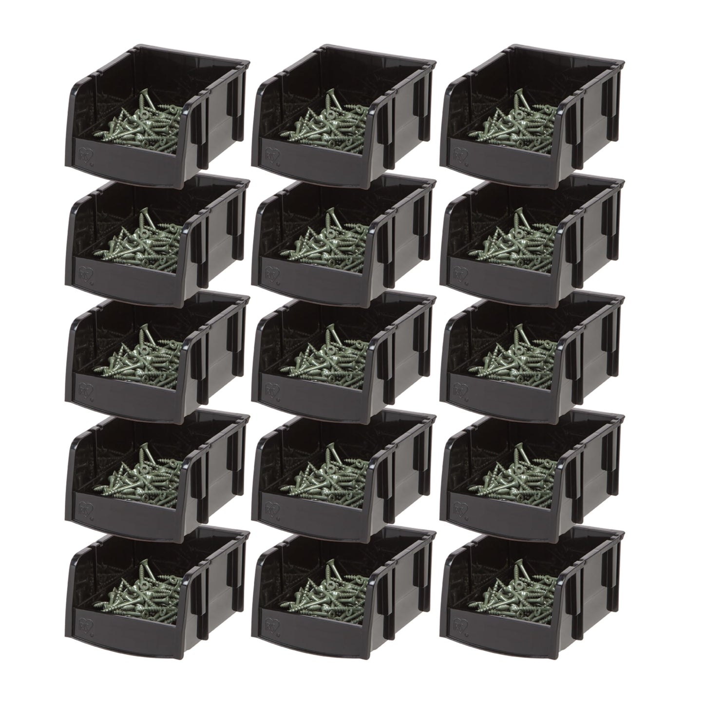 IRIS USA 15-Pack, Extra Small Stackable Storage Bins, Black
