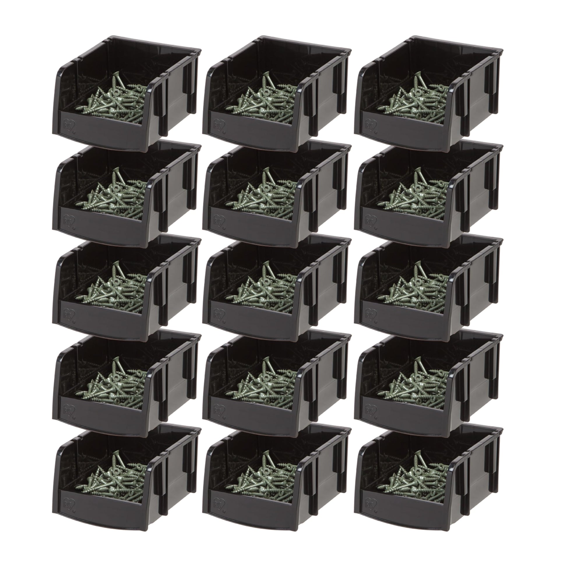 IRIS USA 15-Pack, Extra Small Stackable Storage Bins, Black