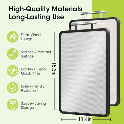 Dishwasher Safe 316 Stainless Steel Cutting Board for kitchen, Double-Sided Pure 316/Wheat Straw PP, Scratch-Resistant Chopping Board with Juice Groove&Grinding Area, Easy to Clean Large Size 16"*11"