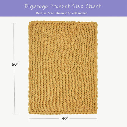 Bigacogo Chunky Knit Throw Blanket for Couch, 40x60 inches, 100% Hand Knitted with Thick Jumbo Chenille Yarn, Cozy Soft Large Rope Knot Cable Crochet Blankets for Sofa Bed Living Room, Mustard Yellow
