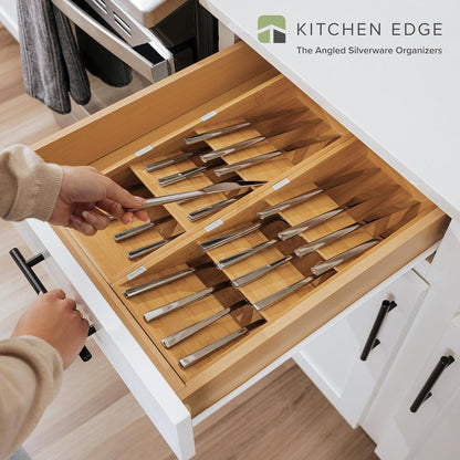 Premium Cutlery, Flatware, and Silverware Drawer Organizer – Slanted 3-Compartment Design with Labeled Slots, Non-Slip Feet, 100% Sustainable Bamboo, 2 Pack