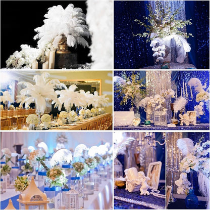 THARAHT Blue Ostrich Feathers 12pcs Large Natural Bulk 16-18Inch 40cm-45cm for Wedding Party Centerpieces Halloween and Home Decoration Feathers