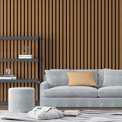 Art3d 4-Pack Glue-On Six-Grid Wainscoting Panel for Interior Wall Decor - 104 x 12 Inch Polystyrene Ultralight Slim Slat Wall Panels for Living Room Bedroom, Rosewood