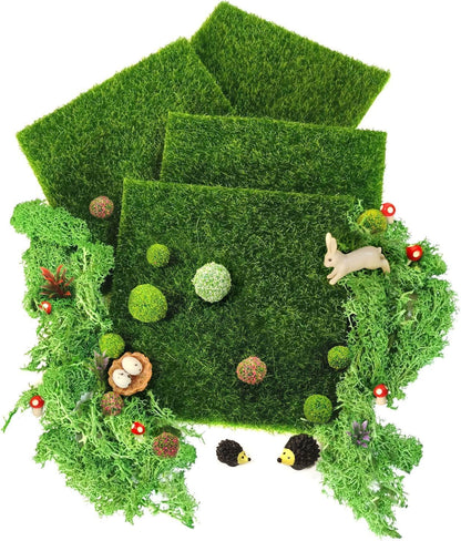 Miniature Garden Accessories, 36Pcs, 6in x 6in Fairy Artificial Grass, Fake Moss, Mini Fairy Garden Grass, Fairy Garden kit for Dollhouse Decoration Plant House Decor