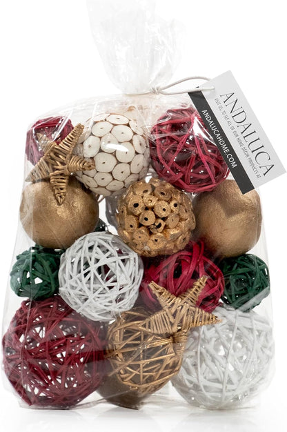 ANDALUCA Decorative Balls Bag Bowl Filler Home Decor (Red, Green & White)