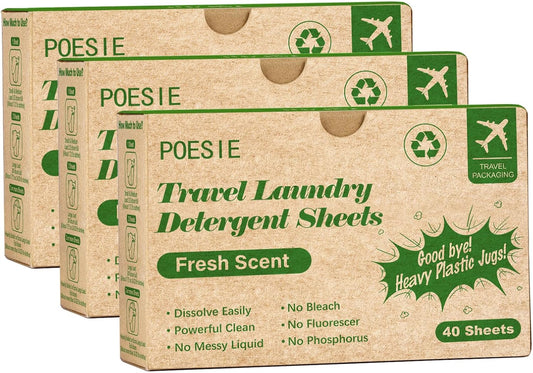 Poesie Travel Liquidless Laundry Detergent Sheets Portable Laundry Strips Travel Dorm Home Fresh