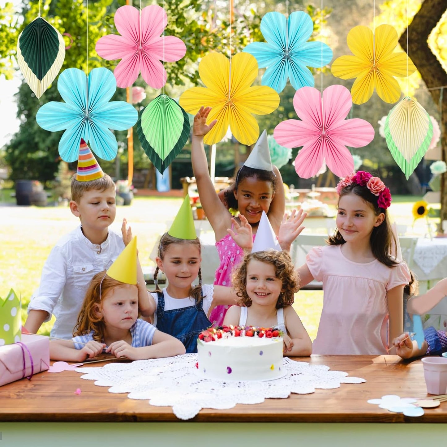 ADLKGG Paper Flowers Leaves Fan Party Decorations, Hanging Flower Wall Backdrop for Classroom Decor, Spring Party Decorations, Wedding, Tropical Jungle Forest Birthday, Fiesta Party, 12pcs