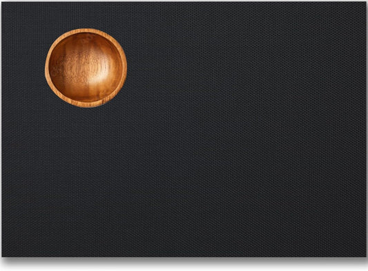 Placemats Set of 12 - Easy Clean Woven Vinyl Placemats for Dining Table, Indoor/Outdoor Place Mats, Washable PVC Table Mats（Black）