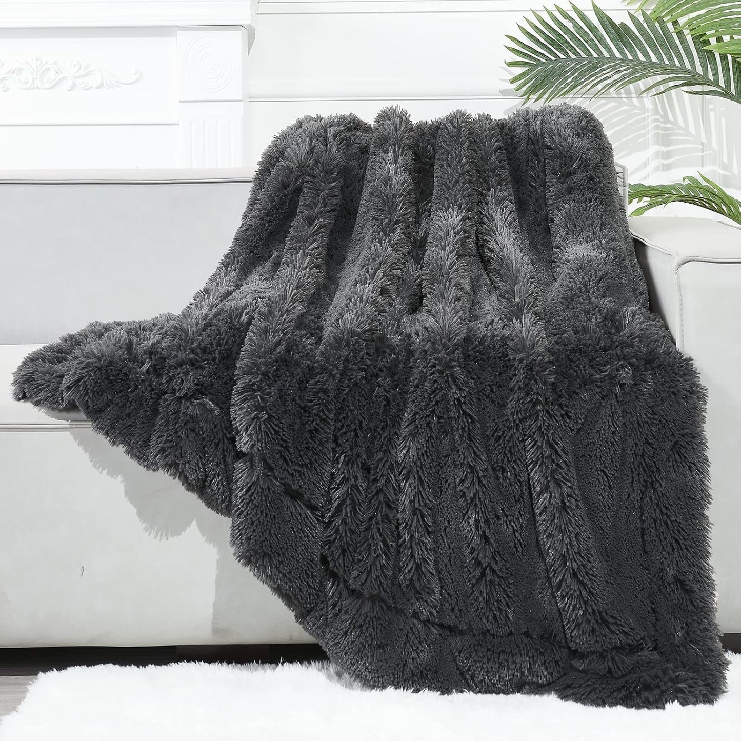 GONAAP Fuzzy Faux Fur Throw Blanket Dark Grey Super Soft Cozy Plush Fuzzy Shaggy Blanket for Couch Sofa Bed (Dark Grey, Throw(50"x60"))