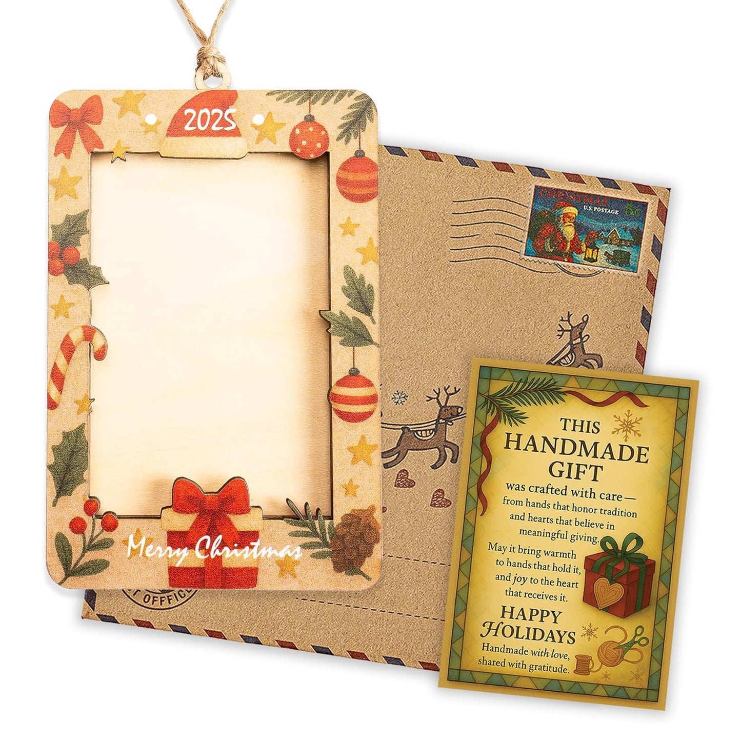 Christmas Picture Frame Ornament 2025 – Wooden Photo Holder Decoration | Family Keepsake Gift - Personalized Tree Ornament - Xmas Hanging Frame KhunganhCRM