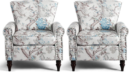 Wingback Accent Chair with Removable Pillow, High Back Floral Armchair with Solid Wood Legs & Nailhead Trim, Comfy Upholstered Reading Single Sofa Chair for Bedroom (2, Bird Floral Pattern)