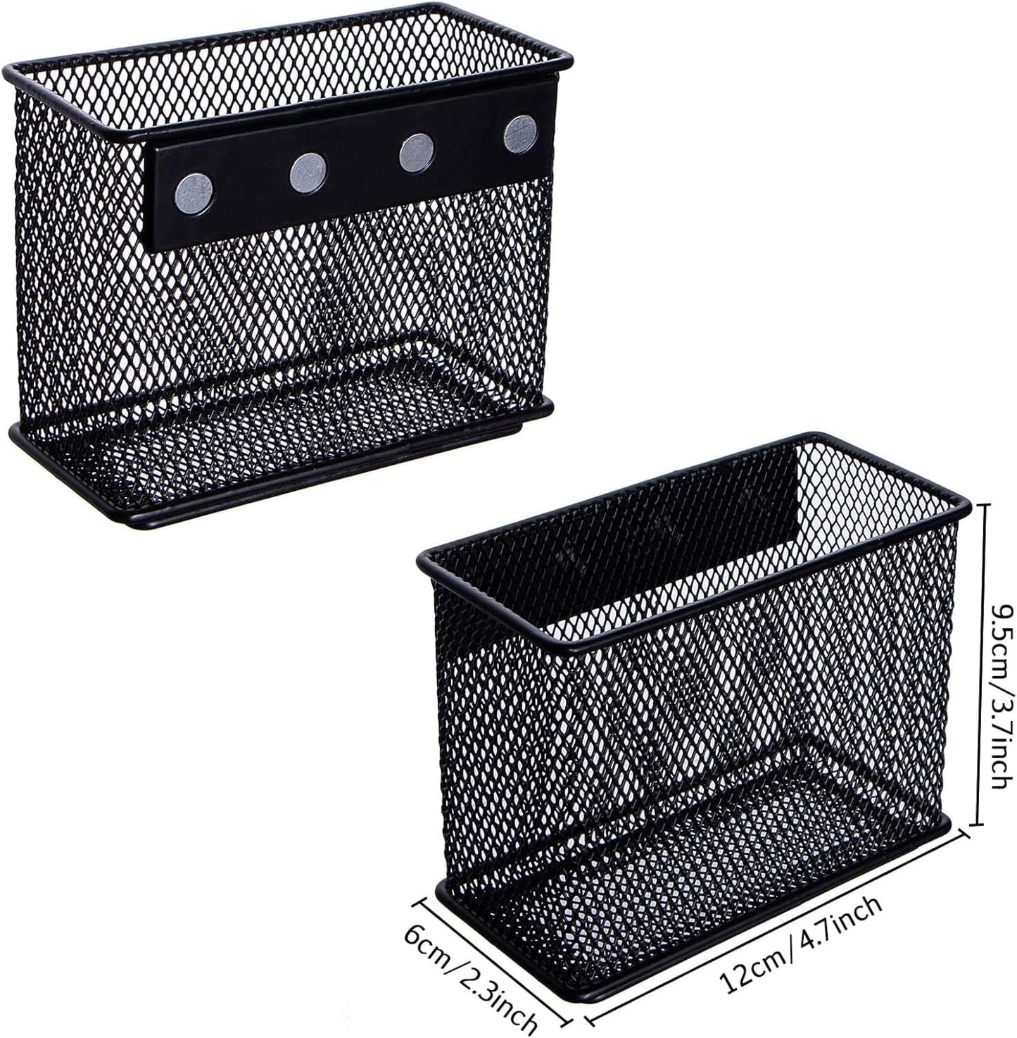 dedoot Magnetic Basket 2 Pack Magnetic Holder Locker Magnetic Pen Holder Magnetic Pencil Holder Strong for Whiteboard Marker, 4.7x2.3x3.7inch Black Mesh Magnetic Pen Holder for Refrigerator Fridge