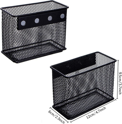 dedoot Magnetic Basket 2 Pack Magnetic Holder Locker Magnetic Pen Holder Magnetic Pencil Holder Strong for Whiteboard Marker, 4.7x2.3x3.7inch Black Mesh Magnetic Pen Holder for Refrigerator Fridge