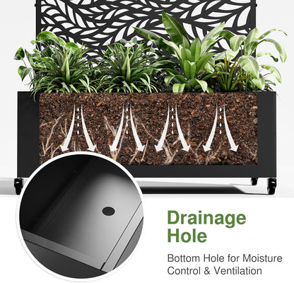 Casaphoria Metal Raised Garden Bed with Trellis and Wheels, 72"x47"x16" Arched Planter Box for Climbing Plants, Vegetables & Vines, Features Drainage Holes and Privacy Screen (Black-Spring)