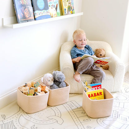 NaturalCozy Storage Cubes 9”x9”x7”Cotton Rope Woven Baskets for Organizing 3-Pack | 9 Inch Cube Storage Bin | Small Basket for Shelf Nursery, Pantry, Decorative Plant, Bathroom Closet, Toy Gift