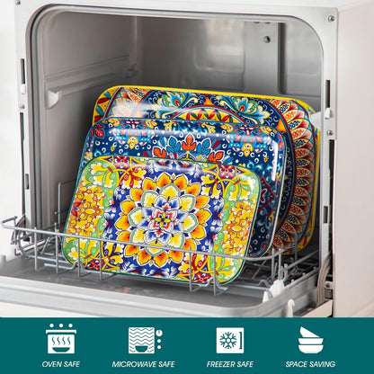 vancasso Serving Platters Set of 3, 16"/14"/12" Inch Rectangular Trays - Serving Platter Extra Large, Bohemian Ceramic Serving Dish for Entertaining Food, Microwave & Dishwasher Safe, Vintage