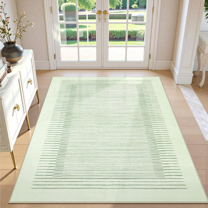 Wonnitar Washable Striped 5x7 Living Room Area Rug, Non-Slip Green Berber Stripe Rugs for Bedroom, Low Pile Soft Minimalist Floor Carpets for Kids Nursery Room Dining Room (Green,5' x 7')