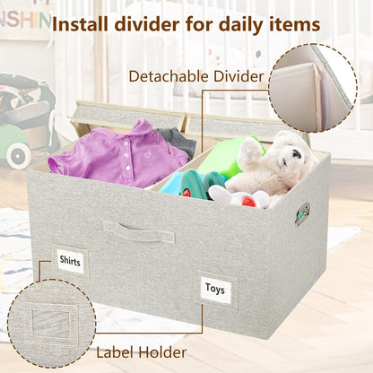 75 Quarts Extra Large Decorative Storage Bins with Lids, 3 Packs Beige Collapsible Storage Bins with Lids, Stackable Storage Bins Decorative Box Storage With Lid Extra Large