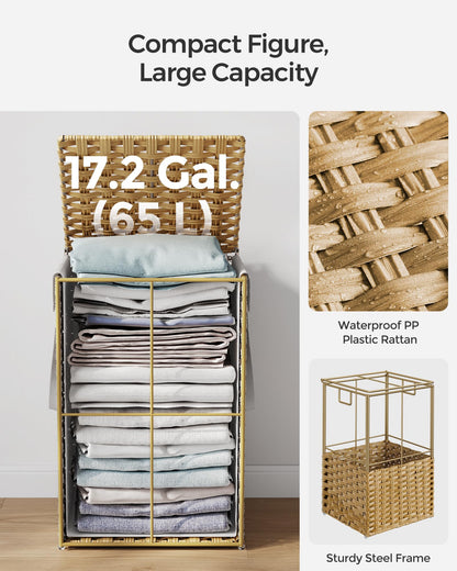 SONGMICS Laundry Hamper with Lid, 17.2 Gallon (65 L) Synthetic Rattan Clothes Laundry Basket with