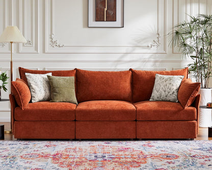 102.6" Modular Sectional Sofa, Oversized 3-Seater Terracotta Orange Couch with Removable Chenille Fabric Cover, Deep Seat & High Backrest for Living Room, Office & Apartment