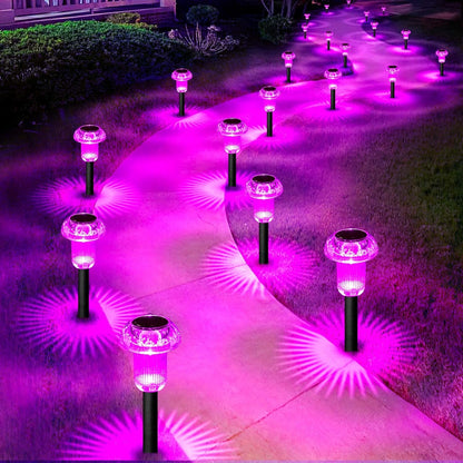 Halloween Solar Lights Outdoor 16 Pack Pink Purple LED Waterproof Mushroom Outside Lights for Yard Garden Patio Pathway Walkway Landscape Halloween Decorations