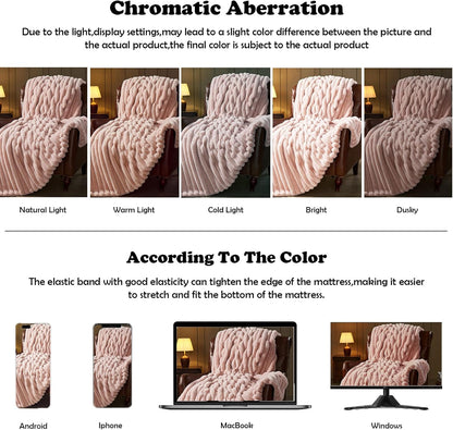 NEWCOSPLAY Faux Fur Twin Blanket Pink 3D Ribbed Plush Thick Warm Blanket for Couch Sofa Bed 850GSM (Pink Ribbed, Twin(60"x80"))