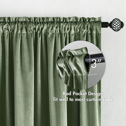MIULEE Velvet Curtains Sage Green Thermal Insulated Blackout Curtain Drapes for Bedroom Living Room Darkening 108 Inches Long Curtains Panels Rod Pocket Set of 2