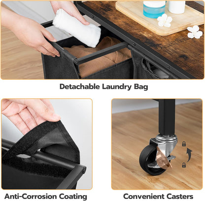 HOOBRO Laundry Sorter 3 Section, Laundry Hamper with Wheels, 3 × 11.5 Gal (43.5 L), Rolling Laundry Basket, Pull-Out and Removable Oxford Fabric Laundry Bags, Rustic Brown and Black BF76XY01