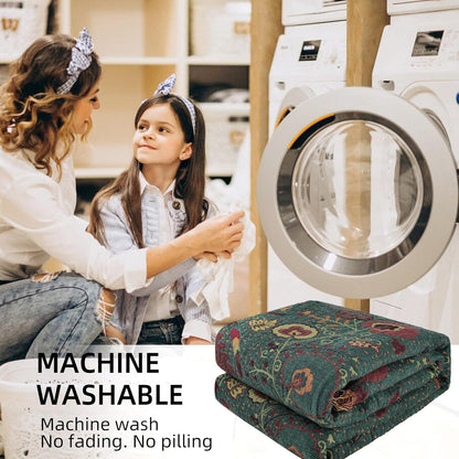 Boho Throw Blanket for Bed - 100% Pure Cotton Ultra Soft Rustic Quilt - Farmhouse Decor Bed Blankets, All Season Rustic Throw for Sofa Couch Chair(80''x 90'', Floral)