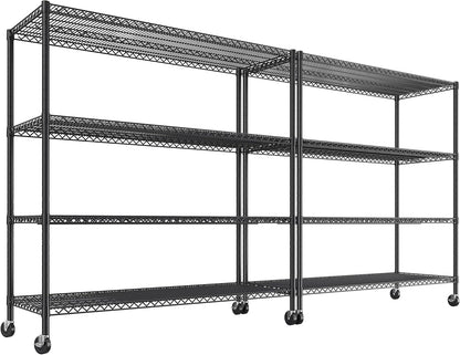 REIBII 55.5''W Storage Shelves 2500LBS Wire Shelving Rack with Wheels 75.6" H Heavy Duty Shelving Unit Adjustable Metal Shelves for Storage Rack Shelving for Kitchen Pantry 2PCS