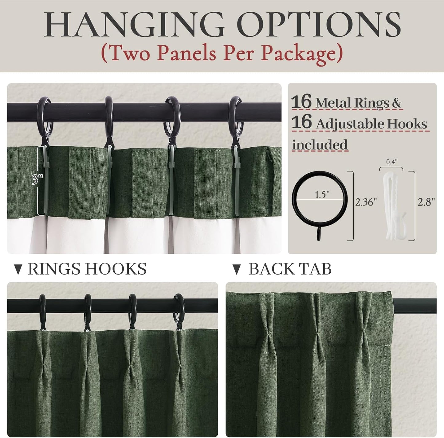 Dark Academia Decor Olive Green Textured Blackout Curtains Panels 108 Inches Lengh Large Window Extra Long Luxury Curtains for Living Room Flax Linen Drapes Pinch Pleated/Back Tab 9FT x2 Panels