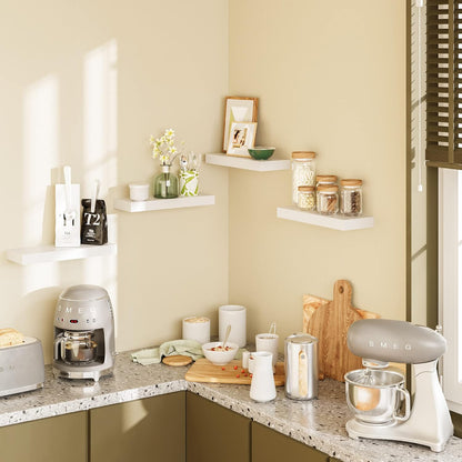 BAMEOS Floating Shelves, White Wall Mounted Wooden Shelves with Invisible Brackets Set of 2, Hanging Wall Shelves Decoration for Bedroom, Bathroom, Living Room and Kitchen