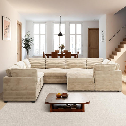 ovios Sectional Sofa Couch with U-Shape Chaise Sofa Bed, Comfy Modular Cloud Couches with Deep