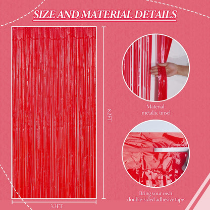3 Pack Foil Fringe Backdrop - Pastel Red Shiny Tinsel Curtains for Party Decoration/Photo Booth Props - 3.3x8.2 FT Metallic Foil Backdrop for Birthday, Wedding, Graduation, Christmas.