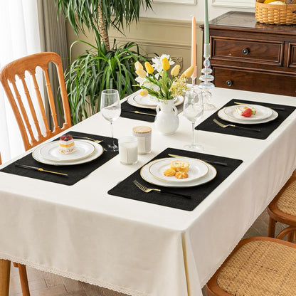 Romanstile Vinyl Placemats Set of 4-12 X 18 Inch - Heat Resistant Place Mats 100% Waterproof Oilproof Wipeable Reversible Faux Leather Table Mats for Kitchen/Dining/Party/Holiday, Black