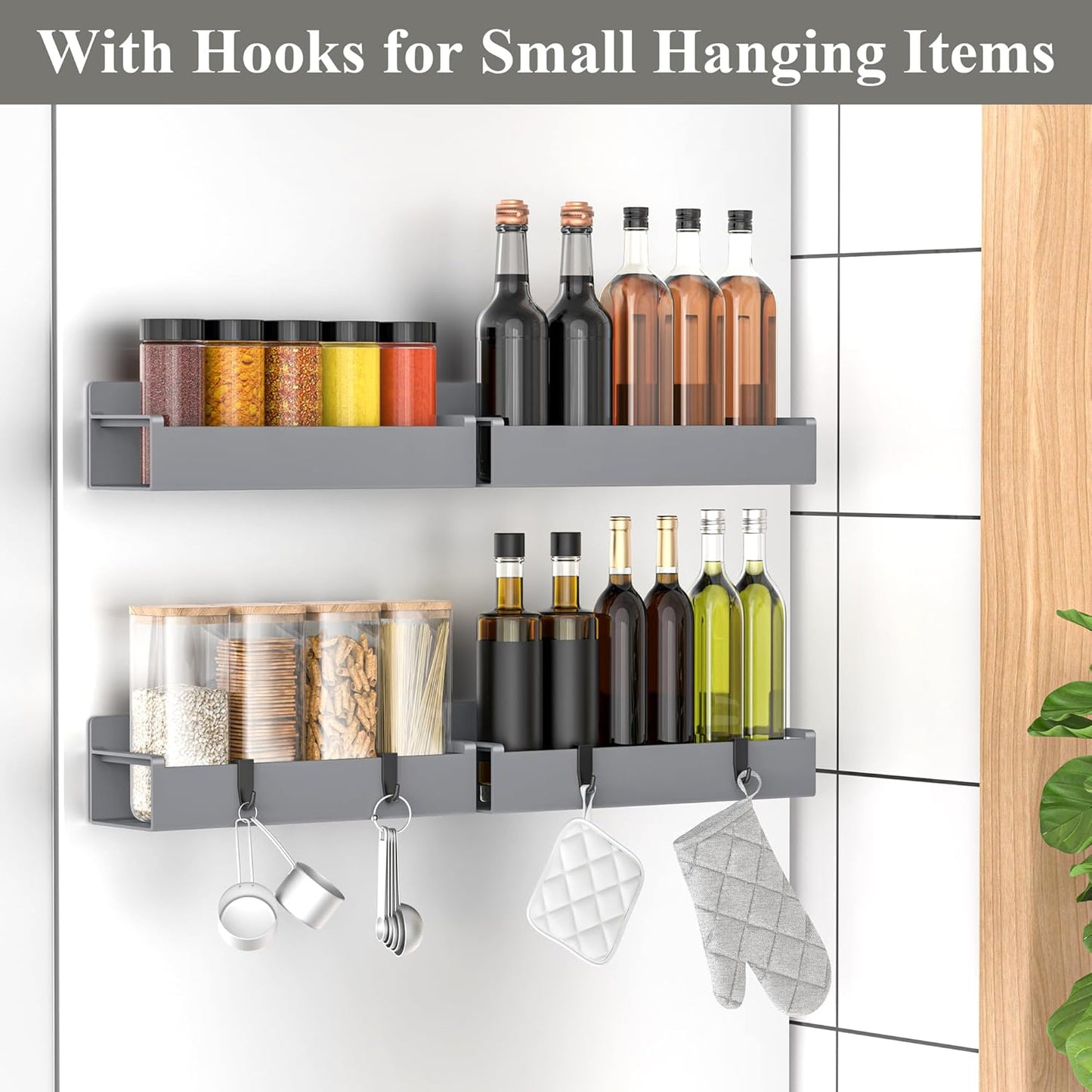 4 Pack Magnetic Spice Rack Organizer for Refrigerator and Oven, Dark Grey Fridge Organizers and Storage for Kitchen