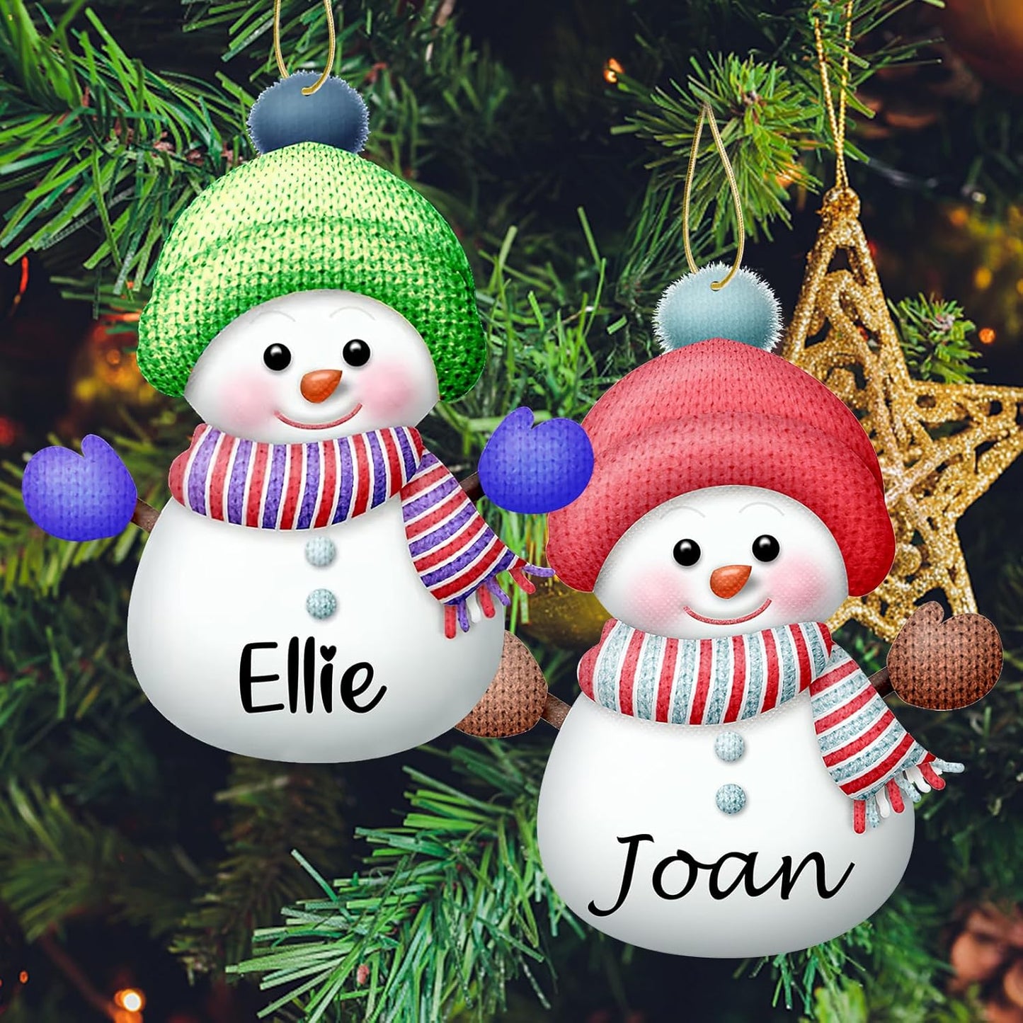 Personalized Christmas Ornaments with Names Snowman Custom Family Ornament Customized Xmas Tree Hanging Wood Decoration Gift 3.15"（8cm） Orange