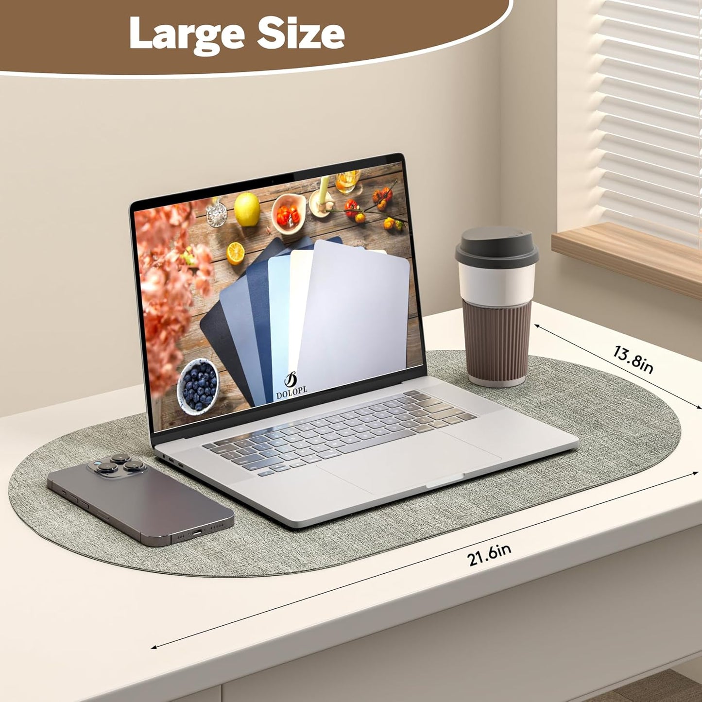 DOLOPL Oval Placemats Set of 6, Gray Faux Leather Heat Resistant Table Mats - Anti Slip Table Place Mats, Washable Wipeable Outdoor Placemats for Kitchen Dining Room Table Decorations(13.8"x21.6")