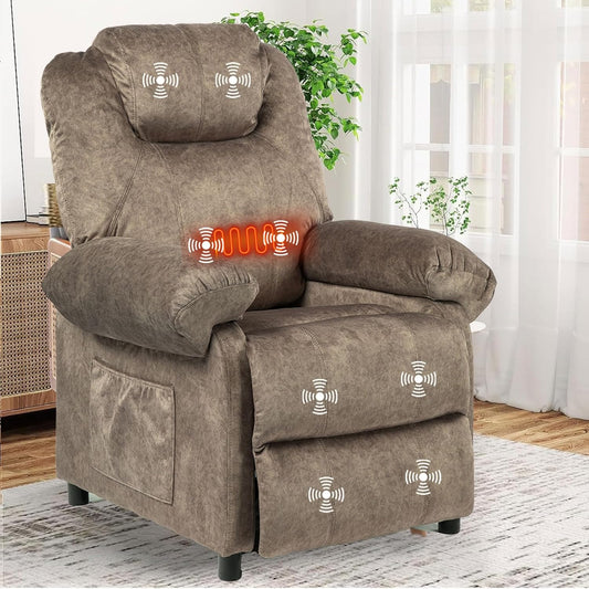 KCREAM Massage Recliner Chair with Heat,Overstuffed Fabric Recliner Chairs with Heating,Small