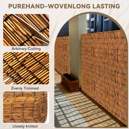 Bamboo Reed Fencing, Light Russet Decorative Bamboo Privacy Fence 5ft High, Reed Curtains for Patio Garden Balcony Outdoor Privacy Screen, 5 x 16 FT