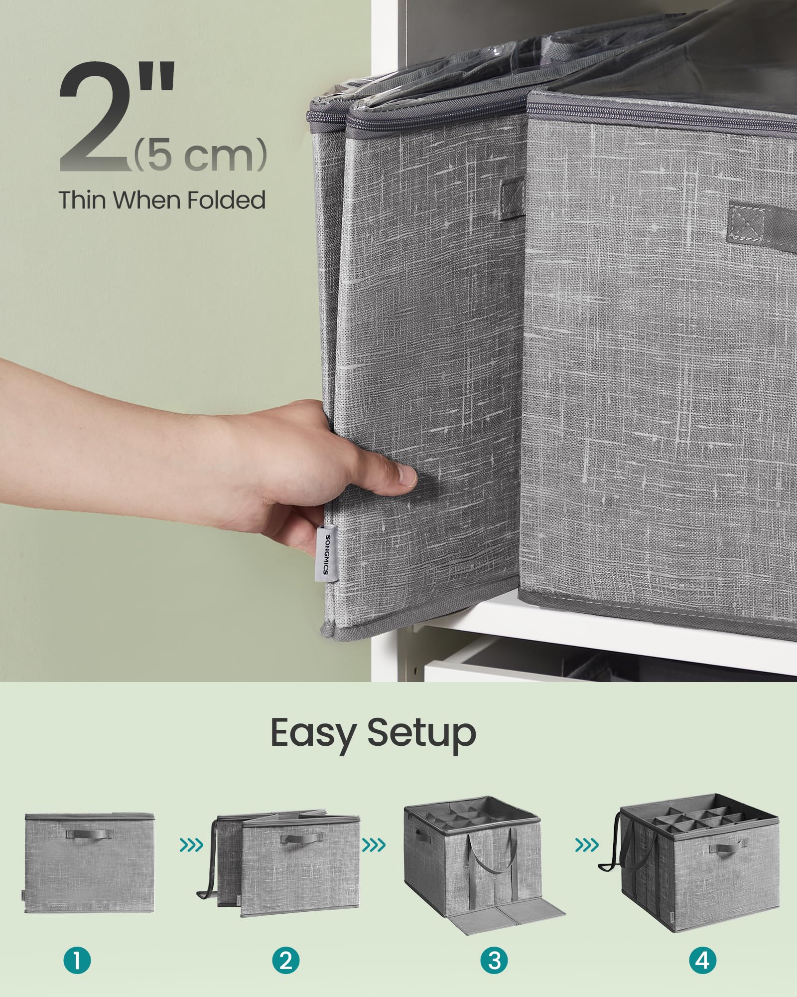 SONGMICS Shoe Organizer for Closet, Shoe Storage Box with Clear Lid, Foldable Fabric Bins, Holds 16