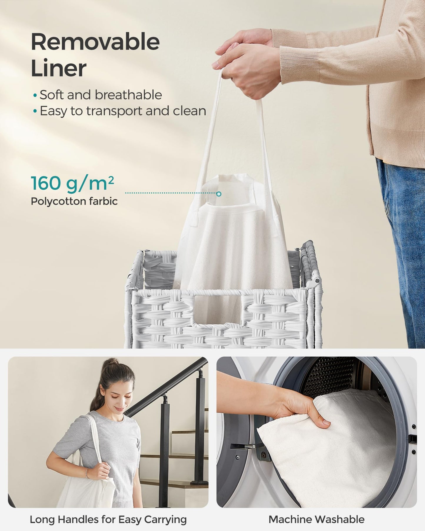 SONGMICS Laundry Hamper with Lid, 23.8 Gallon (90 L) Synthetic Rattan Clothes Laundry Basket with
