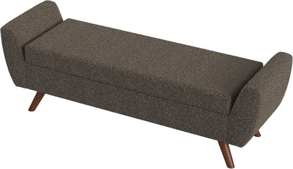 HomePop Modern Storage Bench with Wood Legs Home Décor|Bench with Storage for Living Room & Bedroom - Dark Brown Boucle