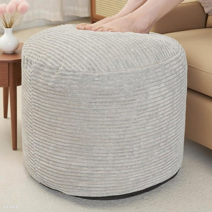 Round Stuffed Pouf Ottoman, Foot Stools Ottoman,Corduroy Poufs with Foam Chunk Filling, Furry and Fluffy Storage Ottomans, 20 X 15 Floor Poufs Foot Rest for Living Room