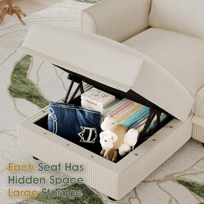 LLappuil Modular Sectional Sofa with Storage Seats, Corduroy Convertible Modular U Shaped Sectional Couch for Living Room, 9 Seat Oversized Sofa with 9 Back Cushion 9 Throw Pillow, Beige