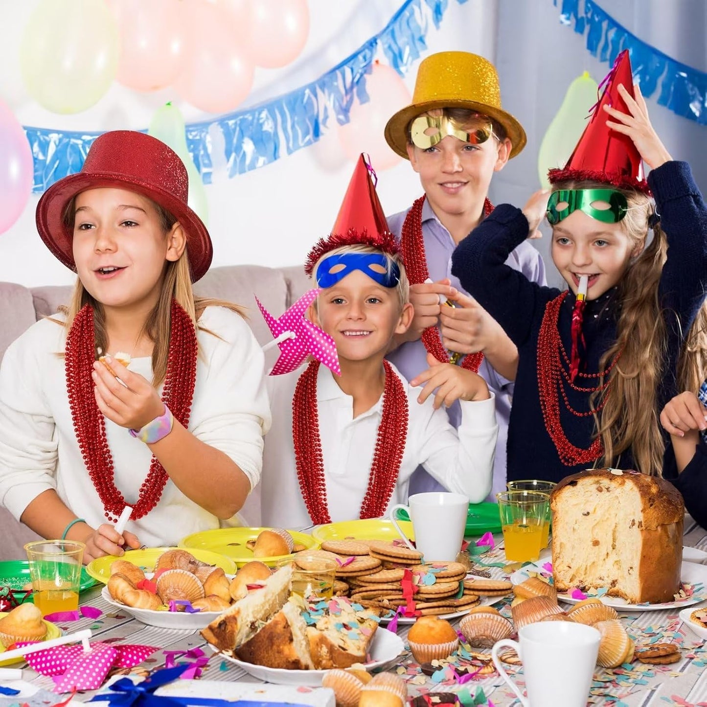 50PCS Bead Necklace, Red Christmas Bead Stuff Party Favors, 33" Necklaces Festival Parade Throw Accessories for Wedding Birthday Valentines Mardi Gras Christmas Celebrations Decorations