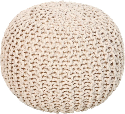 REDEARTH Round Pouf Ottoman - Cable Knitted Boho Poof - Home Décor Cord Pouffe Handmade Circular Footrest for Living Room - Bedroom - Kids Bedroom - 100% Cotton Pouf (18" x 18" x 14") - Ivory