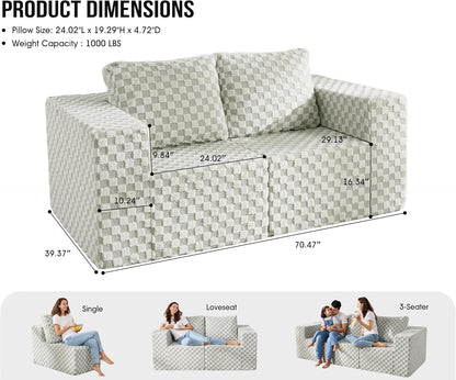 Modular Sectional Sofa 2 Seater Loveseat Modular Couch with Deep Seat Memory Foam Cloud Sofa Chair with Pillows Oversized Sectional Sofa for Living Room Bedroom (Plush GREYOLIVE, Loveseat)
