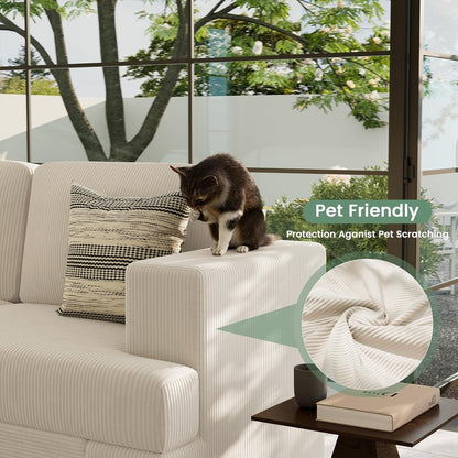 63" Corduroy Sofa Couch Loveseat for Living Room, Small Seep Seat Loveseat Sofa for Bedroom, Comfy Chenille Couch for Small Spaces, White Corduroy