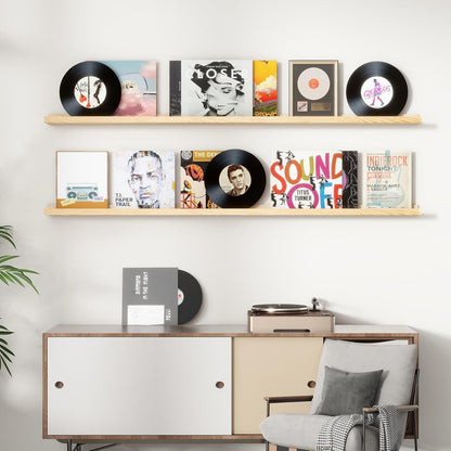 Picture Ledge Shelf, Floating Shelves Set of 2, Solid Pine Wood 72'' Long Large Nursery Book Shelves for Toys Storage, Kids Bookshelf for Living Room Bedroom Decor Books Photo Frames, Natural